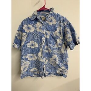 Senor Frogs Shirt Mens Small Cotton Floral Hawaiian Mexico Button Up Blue Vacay